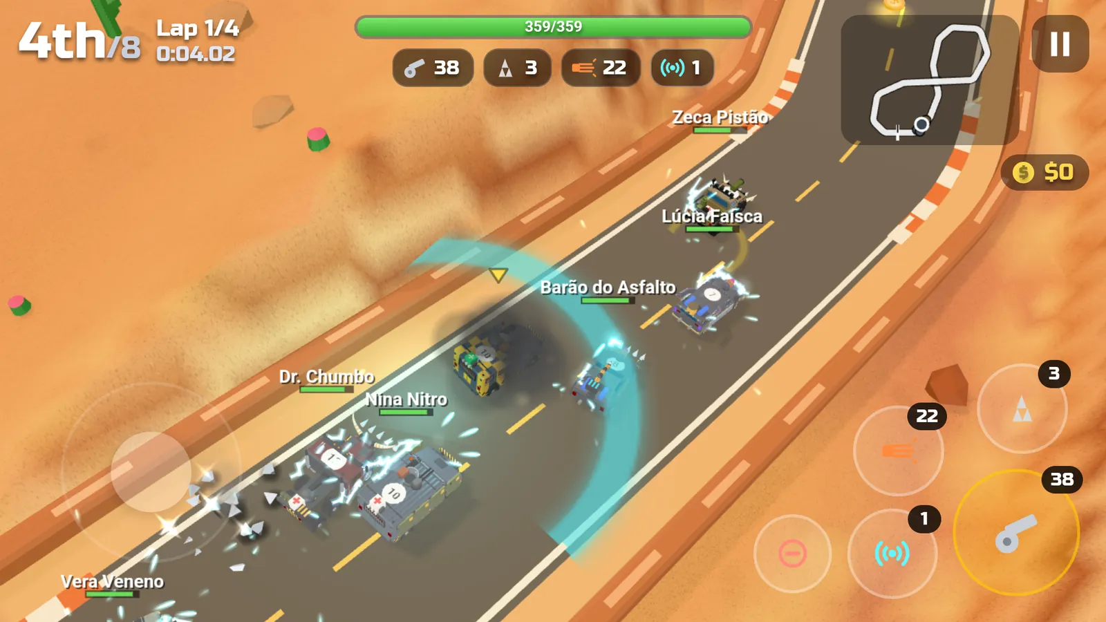 A race in the desert, with the touch controls
