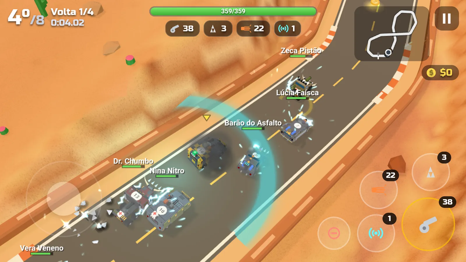 Corrida no deserto, com os controles de toque